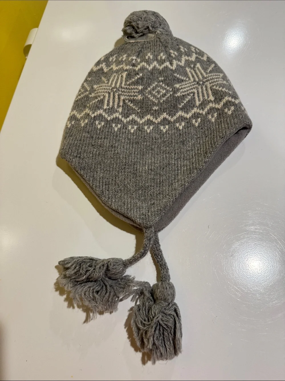 Joe Fresh Gray Knit Pom Pom Earflap Hat